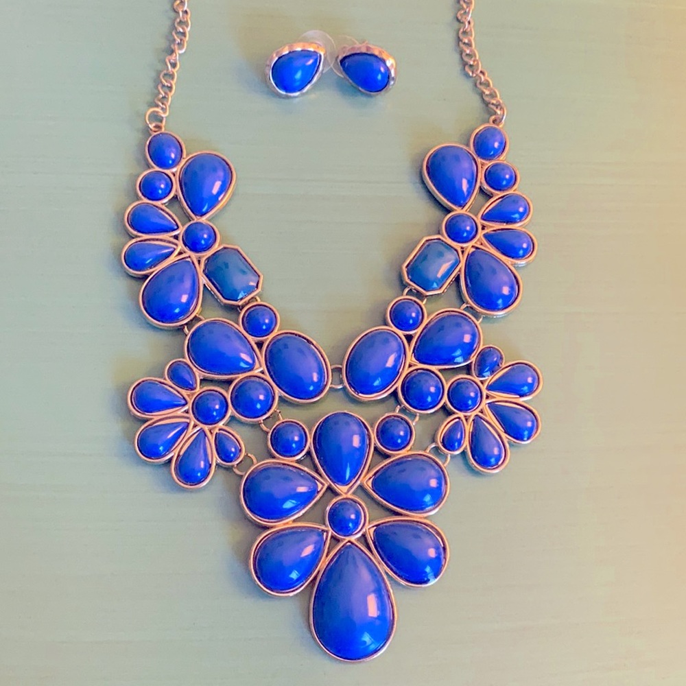 💙 Azure Blue Panel Necklace & Earring Set 💙